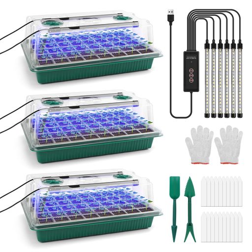 BlumWay育苗ポット植物育成ライト付き3個セット40穴育苗箱発芽 育苗セット種まきハウス湿度・温度管理..