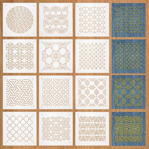 BENECREAT 12枚 刺繍ステンシル 13x13cm 厚さ0.3mm 刺し子ステンシル ラティス模様など12スタイル PET 描画線テンプレート 刺し子テンプレート 刺繍ツール ハンドキルティング用