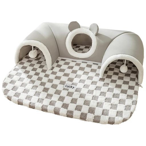 AOVOCO猫ベッド猫トンネル犬ベッドふわふわペットマット滑り止めペットベッド可愛いペットハウスキャットマット小型犬用クッション子猫洗えるグレーxAタイプXLサイズ(2~3匹向け)