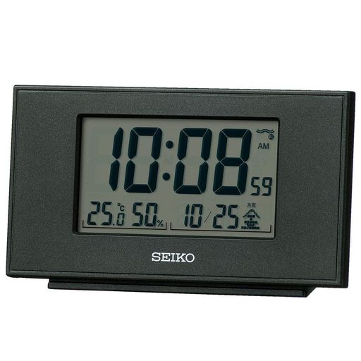 Narumi - セイコークロック(SeikoClock)置き時計黒メタリック本体サイズ:7.8x13.5x3.8cm目覚まし時計電波デジタルカレンダー温度湿度表示SQ790K