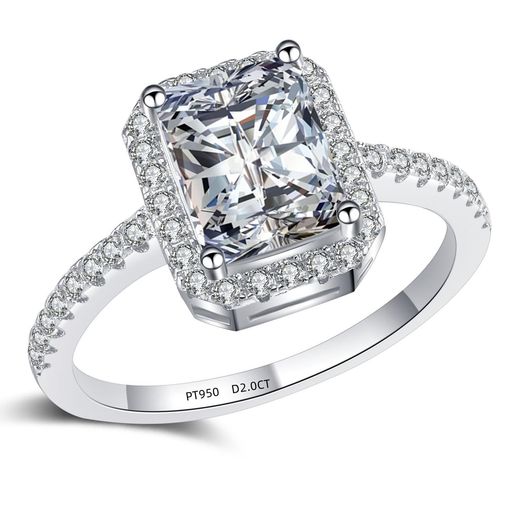 [sjmygudgo]女士戒指純銀リング女性プラチナジュエリークッションラディアントカット2CTダイヤモンドを..