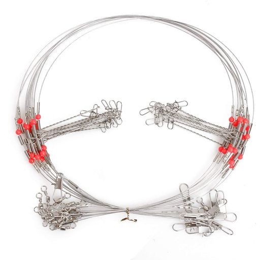 Flushbay10本組ワイヤーリーダー釣りワイヤーハリス仕掛けステンレス鋼線製耐摩耗スイベルスナップビー..