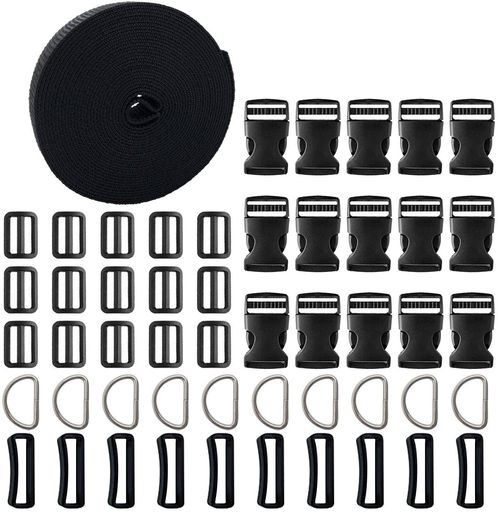 51点セットPPベルトサイドリリースバックルベルト送りDリング調整ボタンセット25mmワンタッチ式バック..