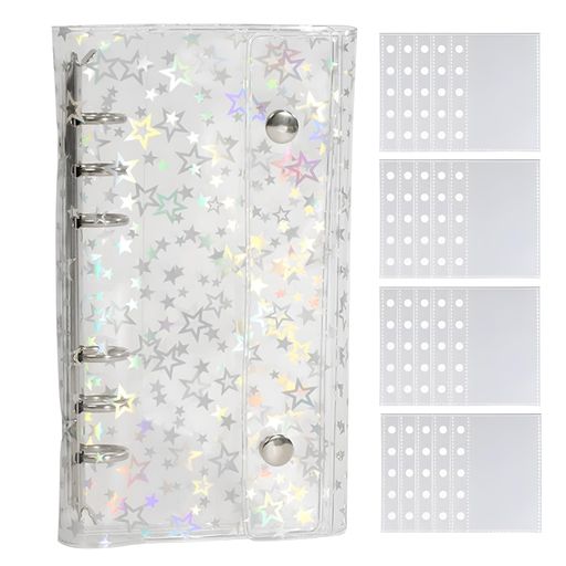 シール帳透明星柄シールバインダー女の子はがせるm5A7A6可愛いクリアシール手帳透明ルーズリーフ20枚付..