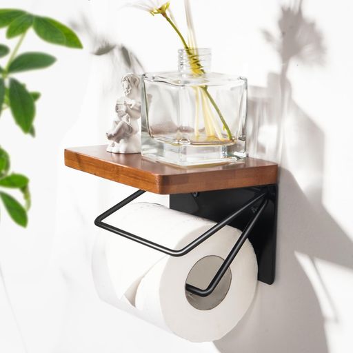 トイレットペーパーホルダー1連-トイレットペーパー収納、スマートフォンや小物、植物置き台付き、スタ..
