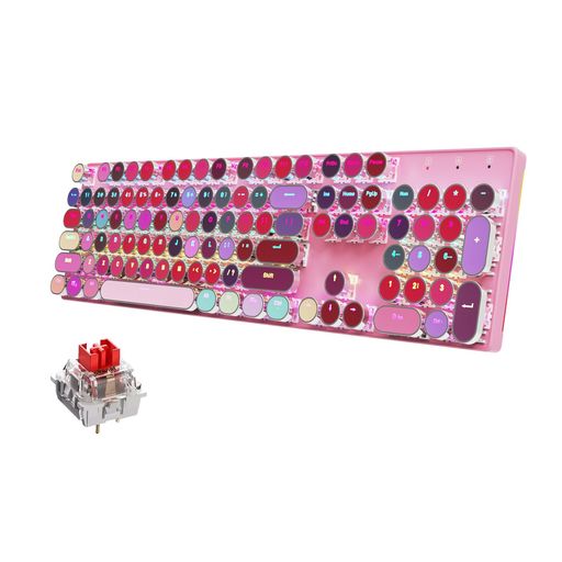 HUOJIゲーミングキーボード赤軸静音USB有線英語配列メカニカルタイプライターフルサイズレインボーLED..