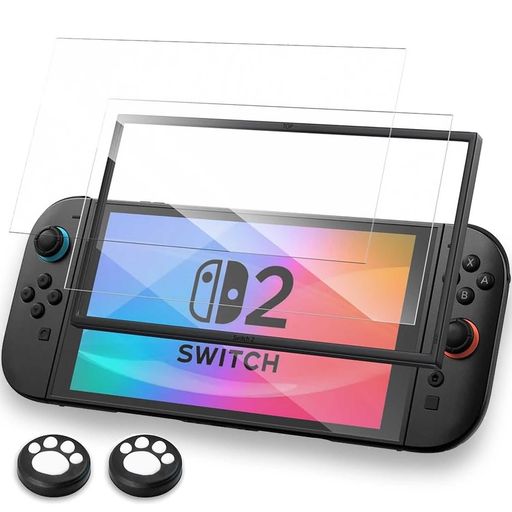Switch2対応ガラスフイルム【ガイド枠付き2枚セット】硬度9HSwitch2フイルムガイド枠付きフィルム強化ガラス液晶Switch2対応保護フィルムケースカバー全面保護超耐久高光沢超薄型撥油性指紋…