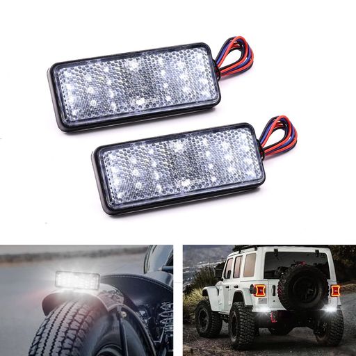 X-STYLEリフレクターバイク白LED反射板12V車用24連サイドマーカーランプウインカー補助ブレーキ電飾パーツトラックトレーラー汎用角型2個セット(ホワイト)