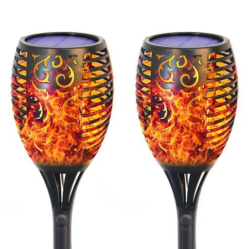 GLOWDAWNソーラートーチライト屋外炎96電球内蔵IP65防水自動点灯消灯LED取付簡単経路/芝生/歩道/庭/ガーデン(2本セット)