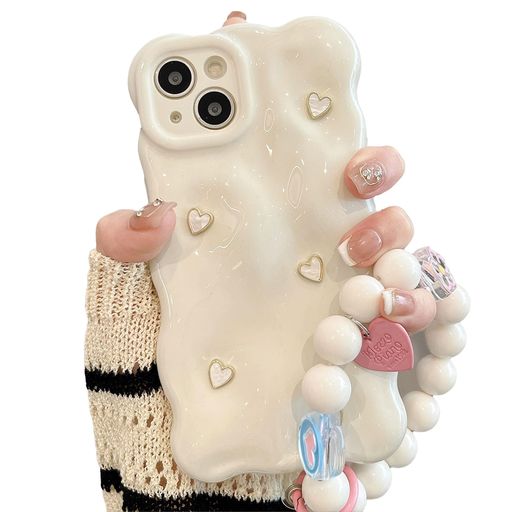 NASOROKO iPhone17promax 用ケース 対応 波形 心 飾り付け 縄掛け ストラップホール付き おしゃれ 可愛い 人気 韓国 薄型 軽量 創意 シリコン 女性用 女の子 全面保護 耐衝撃 擦り傷防止 保護ケー…