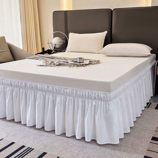 DEWELベッドスカートセミダブルフリル簡単フィットアンティーク風姫系軽量ラップアラウンドスタイルシンプル無地洗える伸縮ベッドラッフル四季適用120x200+38cm(ホワイト)