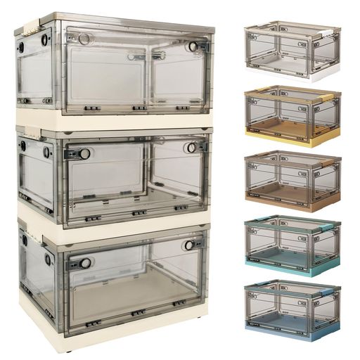 Hellozebra収納ボックス折り畳み【透明·全方向から取り出せる·大容量85L/56L/40L】コンテナ収納ケースコンテナボックス収納コンテナ蓋付き積み重ねキャスター付きロック付き組み立て簡単…