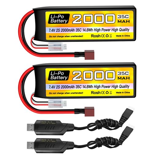 2PCS7.4V2000mAh2SLipoバッテリー35CT-plugUSB充電ケーブル付きRC車トラックRCボートRCクワッドコプタ..