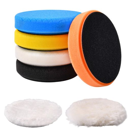 LEONTOOLポリッシャーバフスポンジ荒中細7個セットコンパウンド用スポンジパットマジックテープ式超微粒子用羊毛ウールバフポリッシングパッド電動ポリッシャー用...