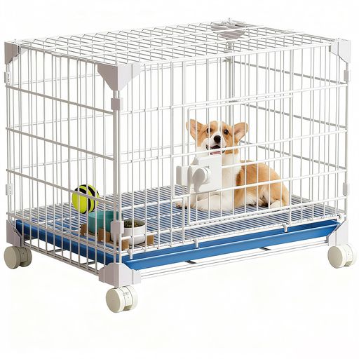 ペットケージ屋根付きキャスター付き掃除しやすいペットサークル犬猫ゲージトレー付きサークル室内ルー..