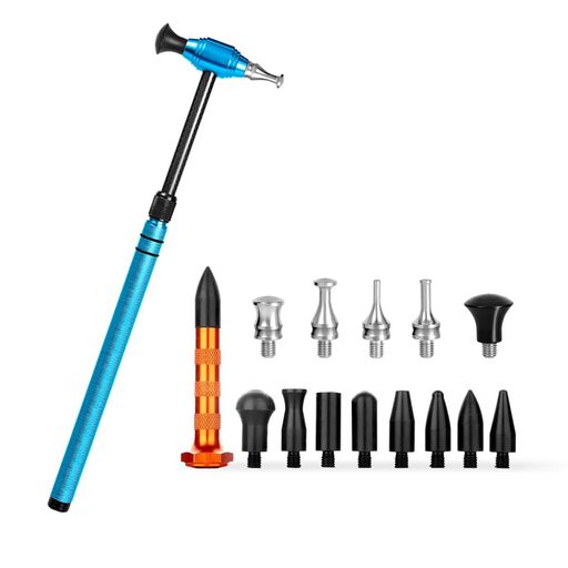 WHDZデントリペアコンビネーションハンマー修復工具ゴムハンマー凹み直し車へこみ修理修復ペン調整可能板金ハンマー車用ヘッド交換可能DIY工具ゴム槌ブルー15点セット