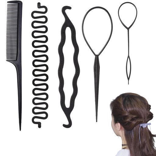 乐天商城 - くるりんぱヘアアレンジスティック5本セット簡単お団子まとめ髪ヘアブレイディングキットヘアスタイリングツール初心者セットレディースブラックヘアコーム女性のヘアスタイリング…