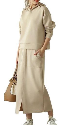 [DYIOPMFGZ]レディースセットアップジャージパーカーロングスカートストレートスカートスウェットトレ..