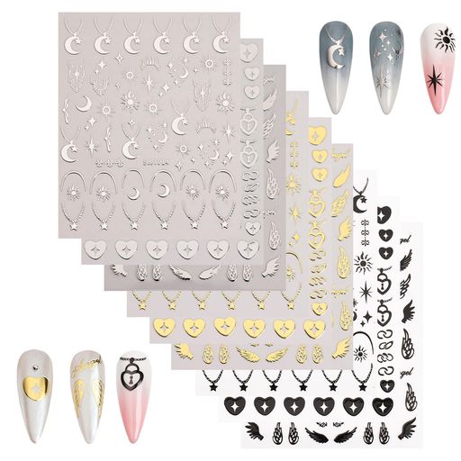 ネイルシール9枚セット3D立体星月太陽天使の羽ネイルパーツシール貼るだけネイルステッカーおしゃれジェルネイルネイルアートシールデコパーツバレンタインデーゴールド...