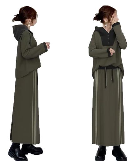 [DYIOPMFGZ]セットアップレディースパーカーロングスカートストレートスカート2点セット上下セットオー..