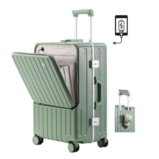 [Yuweijie]スーツケースフロントオープン機内持ち込みusbポート付きキャリーケースかわいいキャリーバ..