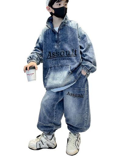 [もうほうきょう]子供服春秋男の子デニムセットアップジャージスウェット上下セットボーイズ2点セット..