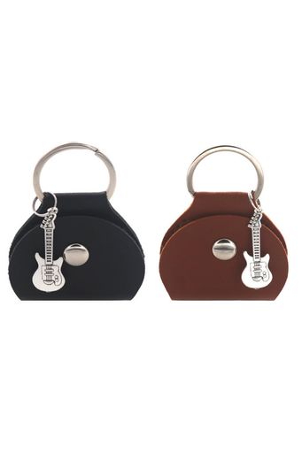 YFFSFDCピックケースピックケースギターピックホルダー超軽量エレキギターピックキーチェーン便携式皮袋2個セット黒+茶色