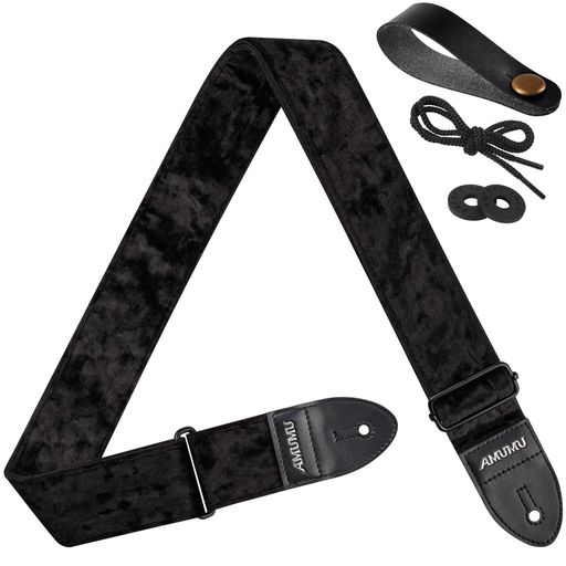 樂天商城 - [Amumu] Guitar Strap Flocked Velvet フロックベルベットギターストラップ マイクロファイバーレザーエンド付きアコースティックギター、ベースギター、エレキギターに対応 - ブラック