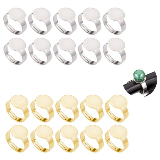 【商品仕様】リングパレット20個、ゴールド10本+シルバー10本、台座直径:10mm、内径:17mm(調節可能)。 【素材】金属材料で作られており、耐久性・耐食性・耐摩耗性などは、丈夫で耐久性があり、長時間使用することができます。 【調節可能なリング】この指輪は調節可能なタイプなので、ほとんどの指のサイズにフィットするように設計されており、一人一人の指のサイズに合わせて長さを調整することができます。 【DIYアクセサリー】耳飾りなどの他のDIYアクセサリーを組み合わせて使うことができ、あなただけの個性的なデザインを作りましょう。 【多用途リングベース】各リングベースは平らな表面で、他のカボションを追加することもできます、樹脂、カメオ、カボション、スタンプ、宝石などを取り付けるのに最適です。