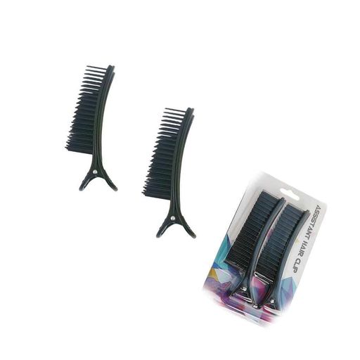 【2個セット黒】ロングノーズヘアクリップ梳き櫛付き跡が残らないパーマ・カラー・前髪分け用美容師プロ用家庭用たっぷり髪量対応