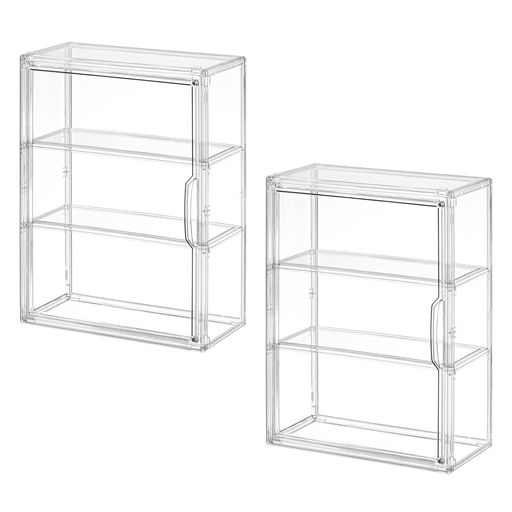 存儲家具 - フィギュアケース収納ボックス27x14x36cm2枚の仕切り板マグネット式扉組立簡単積み重ね可能取り外し可能な仕切り防塵汚れ防止UVカットコレクションケース(2個セット)