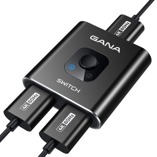 HDMI切替器 4k@60hz HDMI分配器、GANA 双方向 hdmiセレクター アルミニウム 1入力2...