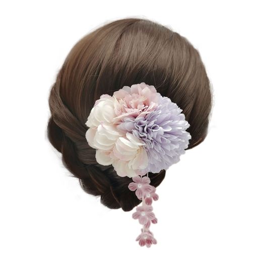 YiyiLai 髪飾り 成人式 振袖 ヘアクリップ つまみ細工 花 七五三 袴 着物 小物 和装 卒業式 浴衣 結婚式 髪留め ヘアアクセサリー パープル