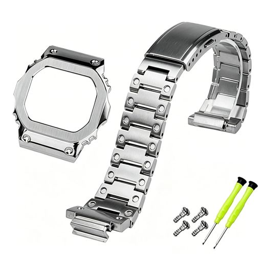 Zealbeaty V4.0用コンパチブルG-SHOCKステンレススチール時計バンドGW-M5610 G-5600 GLS-5600 GLX-5600ウォッチバンドとケースソリッドスチールベゼル(ストラップとベゼルDW5610銀)