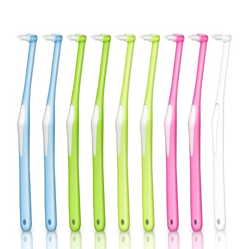 Rakuten - (9本5色入)ワンタフトブラシ柔らかめ超極細い部分磨き奥歯用矯正用小さいヘッド部分用歯間磨き携帯用