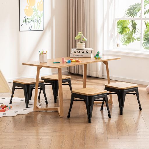 Without Backrest - YOUNUOKEローチェアスタッキングチェア4脚セット完成品低めの木製座面ブラック金属脚座面高30.5cm背もたれなし省スペース設計コンパクト収納和室玄関こたつ低いダイニングテーブル子ども…