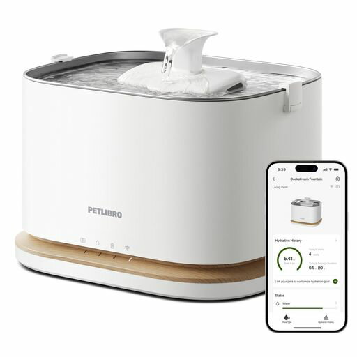 PETLIBRO猫用スマート自動給水器Dockstream2|コードレス・Wi-Fi対応・アプリ管理|飲水量トラッキング・静音循環|3L大容量・4重濾過・ステンレス皿|猫・犬対応
