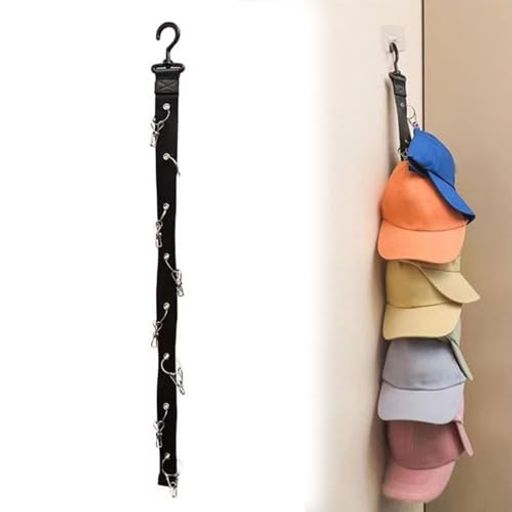 SHSHANLC 帽子ハンガー 帽子掛け 7連クリップ 360°回転フック 全長約65.5cm 吊り下げ収納 キャップ収納 ブラック 1個