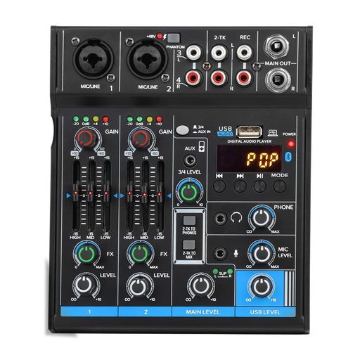 Mixer - ポータブルミニミキサー4チャンネルオーディオDJコンソールサウンドカード、USB、48VPhantomPowerforPCレコーディングWebキャストパーティー-DepushengM4、ブラック