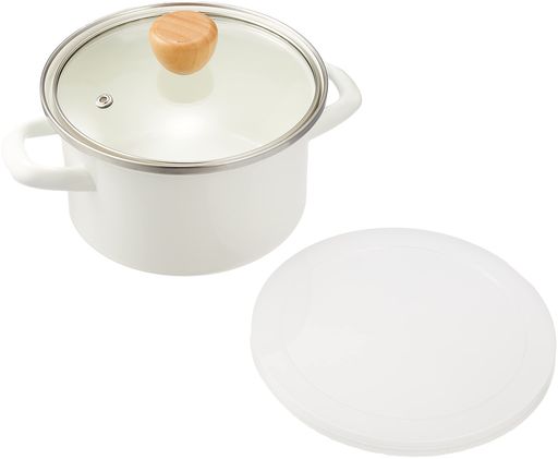 パール金属ホーロー両手鍋15cmガラス鍋蓋付ホワイトIH対応クックポットプチクックHB-1367