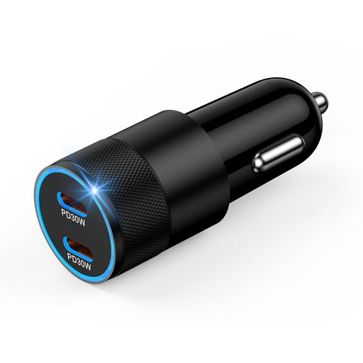 60W カーチャージャー 2ポート 急速充電器 車載充電器 USB Cシガーソケット 充電器 PD急速充電(USB-C) スマートチップ搭載 12~24V車対応 Type-C 充電器 車 充電器 カーチャージャー MacBook iPad iPhone