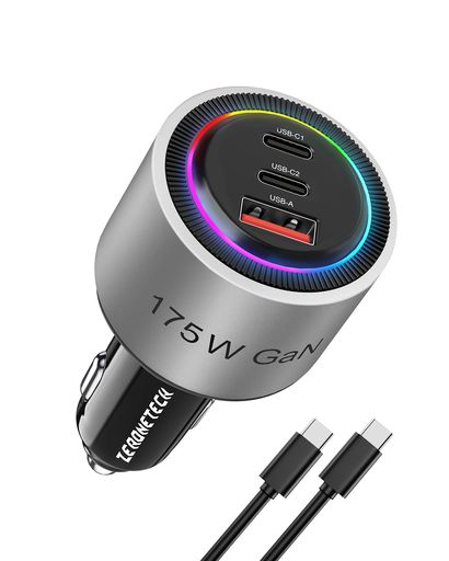 ZeroneTeck175WシガーソケットタイプC急速充電カーチャージャーusb-C+A車載充電器PD3.1/QC3.0/AFC高速充電/スマート認識/内蔵ファン/高速冷却MacBookProiPadiPhoneGoogle