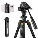 K&FConceptビデオ三脚カメラスマホ三脚コンパクト超軽量4段160cm3WAY雲台搭載360度回転ハンドル式スマホホルダー付DSLRカメラ/ビデオカメラ/スマートフォン/三脚一眼レフカメラ用