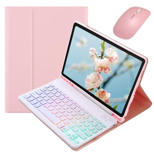 マウス付きiPad11世代A1611インチ2025/iPad第10世代10.9インチ2022用のキーボードケースレインボーバックライト付きお洒落可愛いマグネット分離式学生ビジネスピンク+白