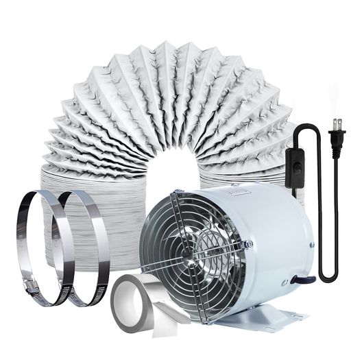 Rakuten - 換気扇150mm大風量Sidvkut家庭用工業換気扇風量480m3/h金属製ON/OFFスイッチ付き中間取付形ダクトファン塗装ブース用ダクト用換気ダクトホース付き倉庫/トイレ/キッチン換気排気用(ホワイト)