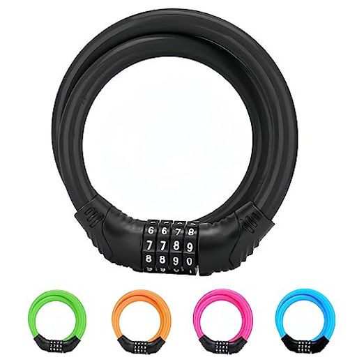 [Fieekty]自転車ロック鍵ダイヤルワイヤーバイクロック長600mm直径10.04mm4桁マイセットカギ不要ダイヤル暗証番号変更可能盗難防止日本語取扱説明書付(1)ブラック)