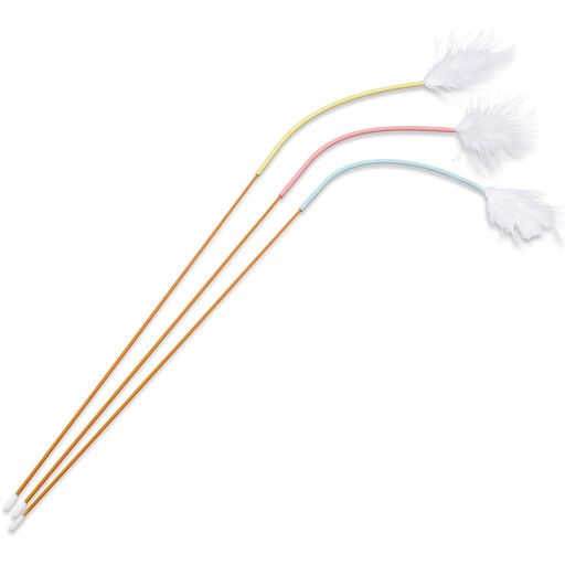 Rakuten - PAKESI猫じゃらし3本入り猫おもちゃ羽付きネズミのしっぽ3色シリコン素材超軽量猫遊び飽きない運動不足とストレス解消