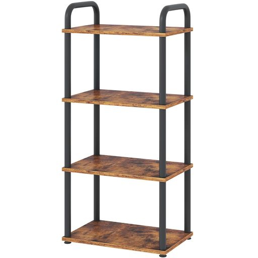 HCHQHSキッチンラックおしゃれオープンシェルフ本棚組立品4段ディスプレイ食器棚スリム隙間収納木目組..