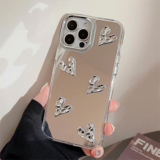 樂天商城 - ZTOFERAiPhone12ケース用、かわいい3Dハートミラーガールズ女性メイク電話カバー、シルバーハート型透明iPhone12、iPhone12Proスマホケース用、5つの心