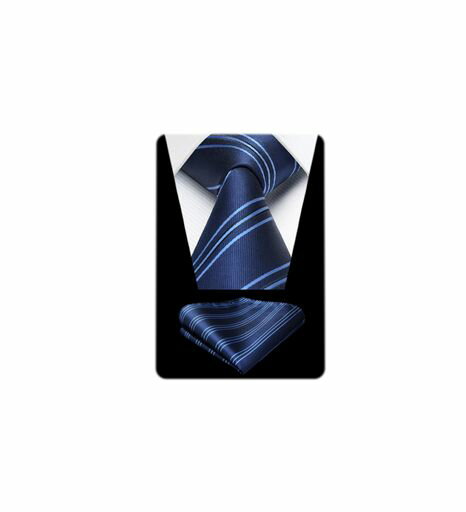 [HISDERN]ネービーネクタイメンズフォマールビジネスネクタイチーフセットストラップ柄結婚式就活面接..